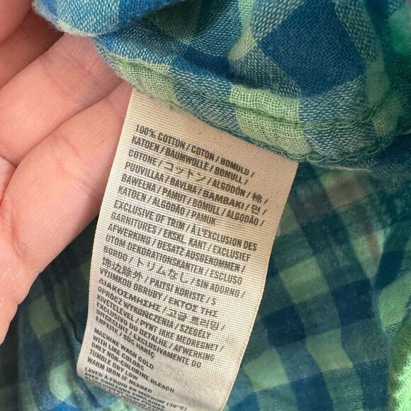 Vintage Y2K 2000s Hollister Green Blue Plaid Button Down Top Large - Picture 6 of 7